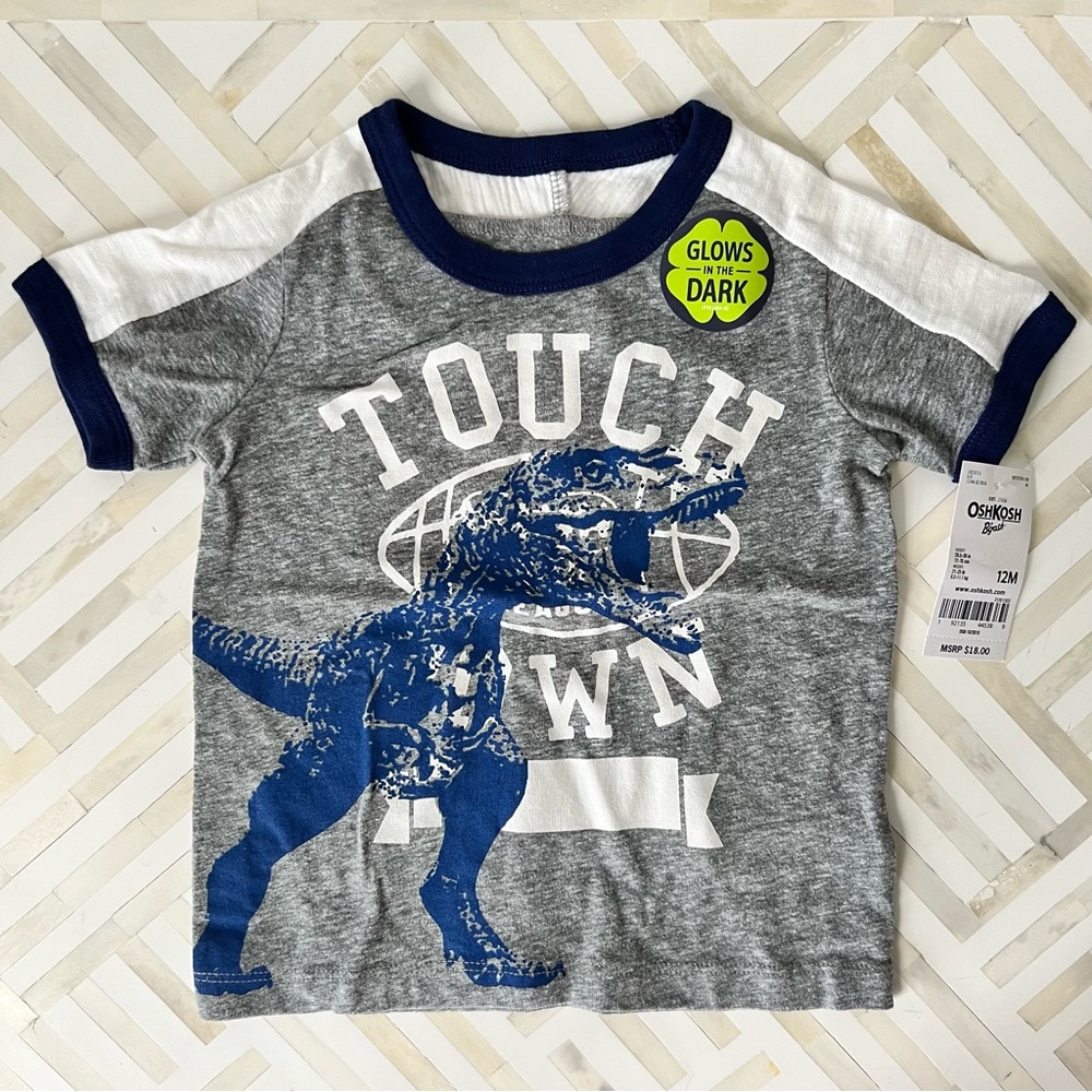 OSHKOSH Football Dino Tee, 12mo - NEW